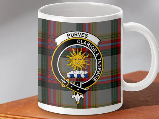 Purves Clan Tartan Crest Mug with Latin Inscription product type