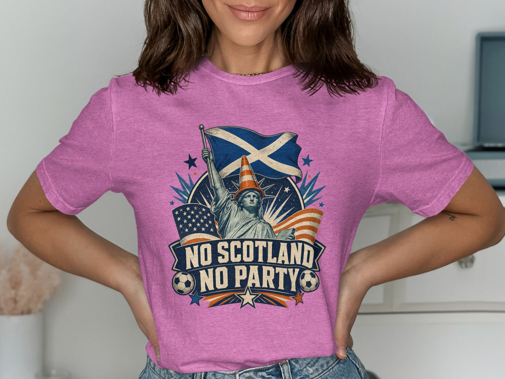 Statue of Liberty with Scottish flag and "NO SCOTLAND NO PARTY" text.