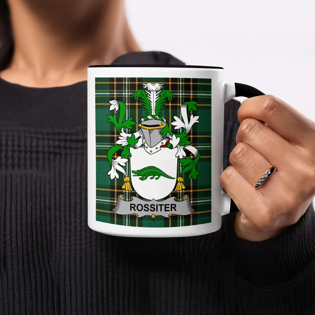 Rossiter Irish heritage mug with black interior and family crest