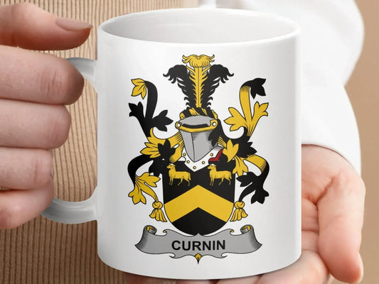 Curnin Surname Irish Family Crest Mug - Celtic Ancestry Gifts