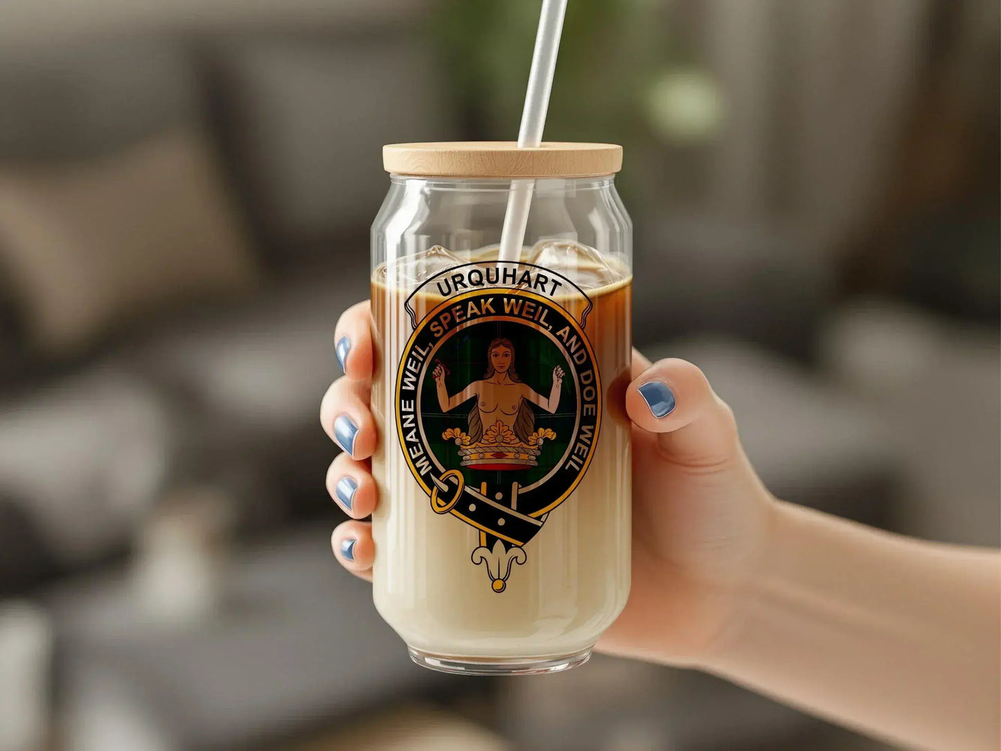 Urquhart Family Crest Glass Tumbler Beverage Product