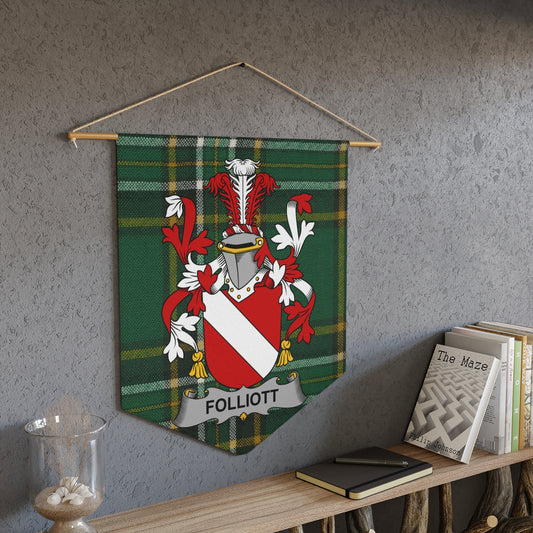Folliott Coat of Arms on Green Plaid Wall Banner product type