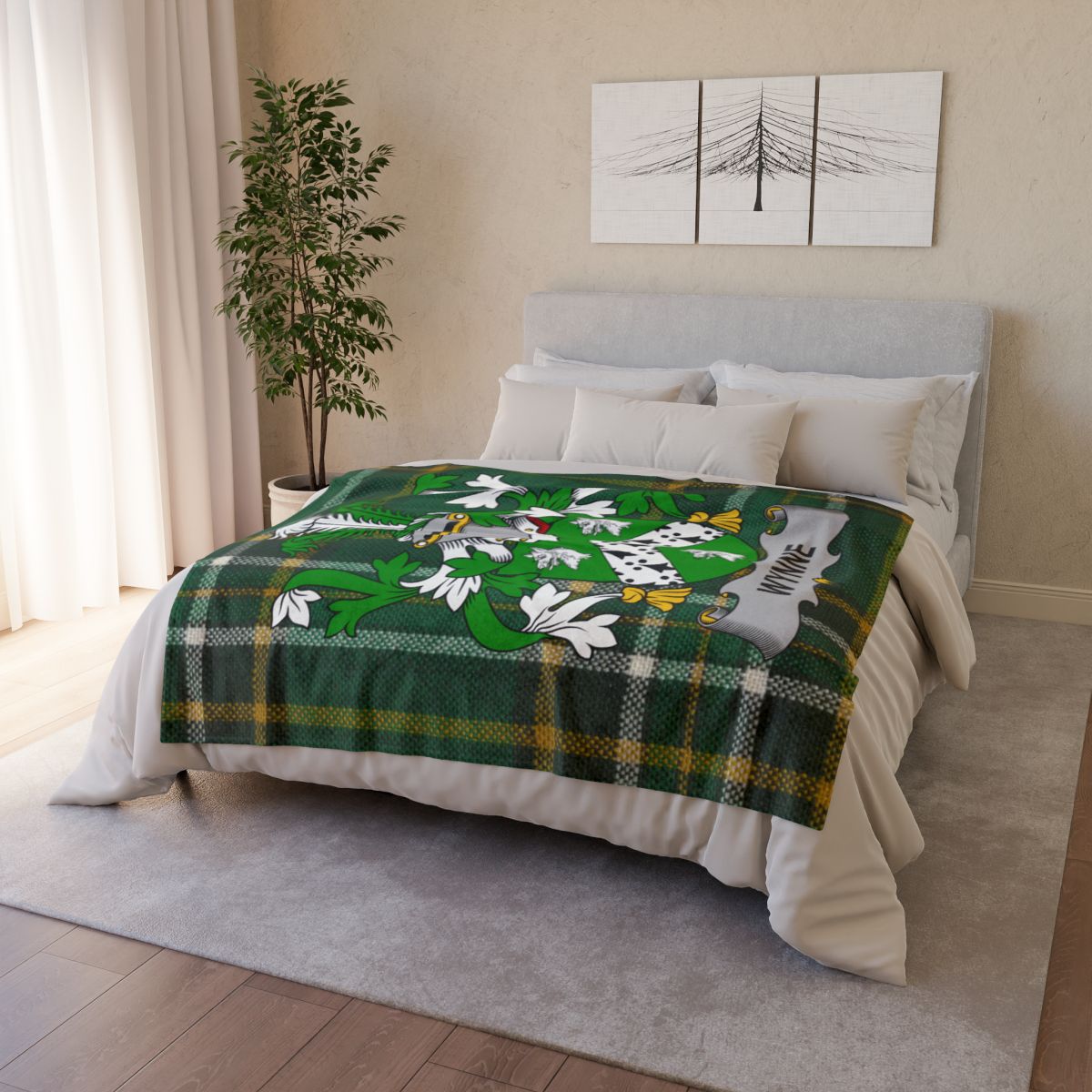 Green Plaid Design Bedding with Floral Theme product