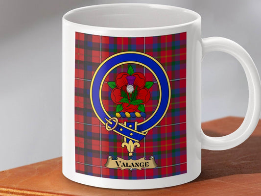 Red and Blue Tartan Mug with Clan Crest Emblem product type