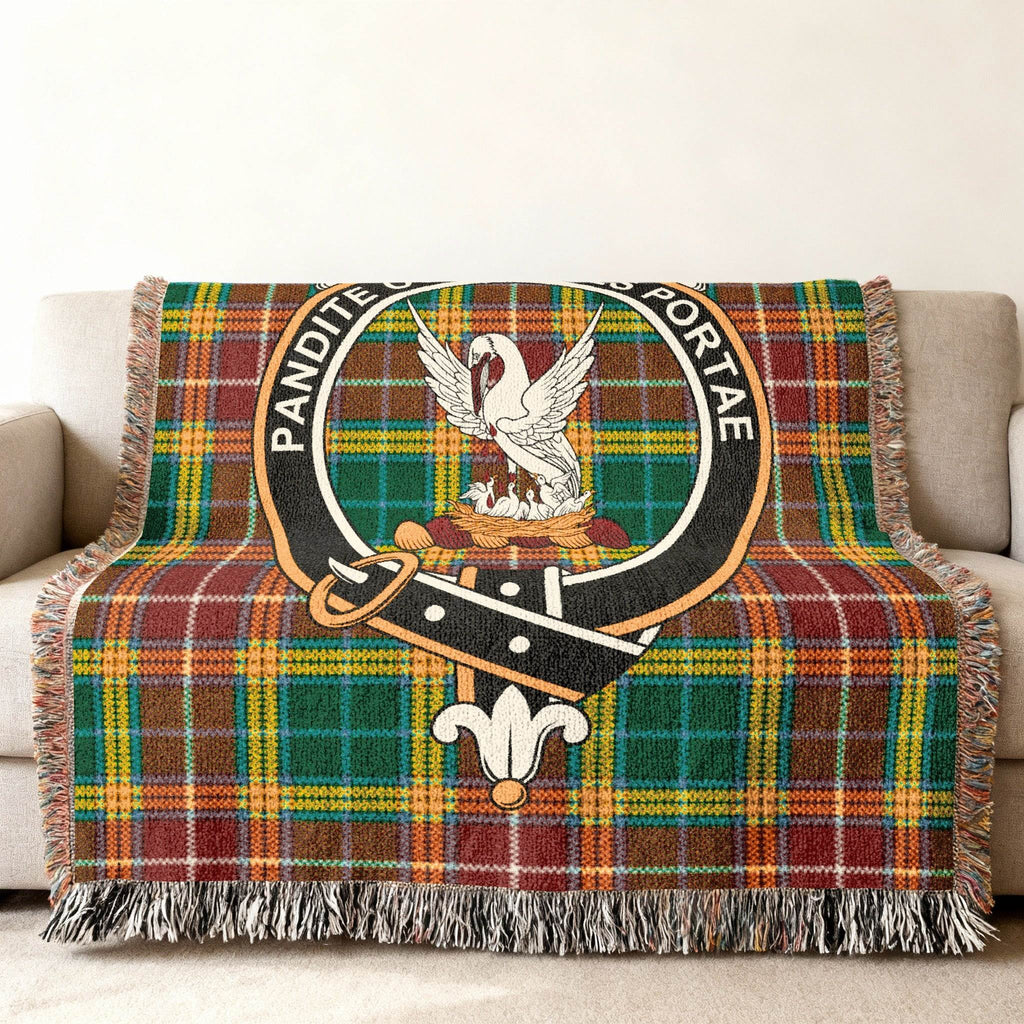 Clan Crest Tartan Blanket with Swan and Motto Design