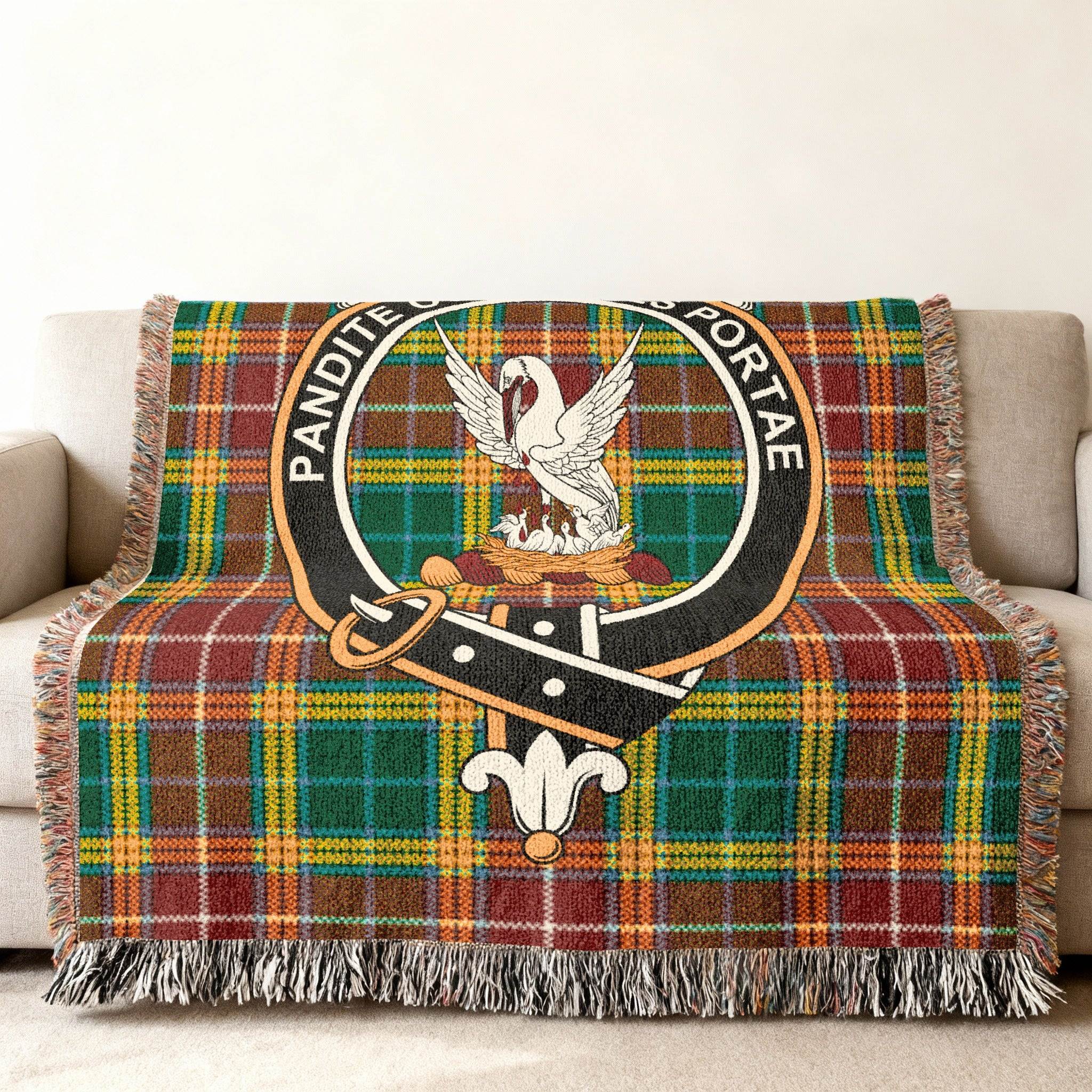 Clan Crest Tartan Blanket with Swan and Motto Design