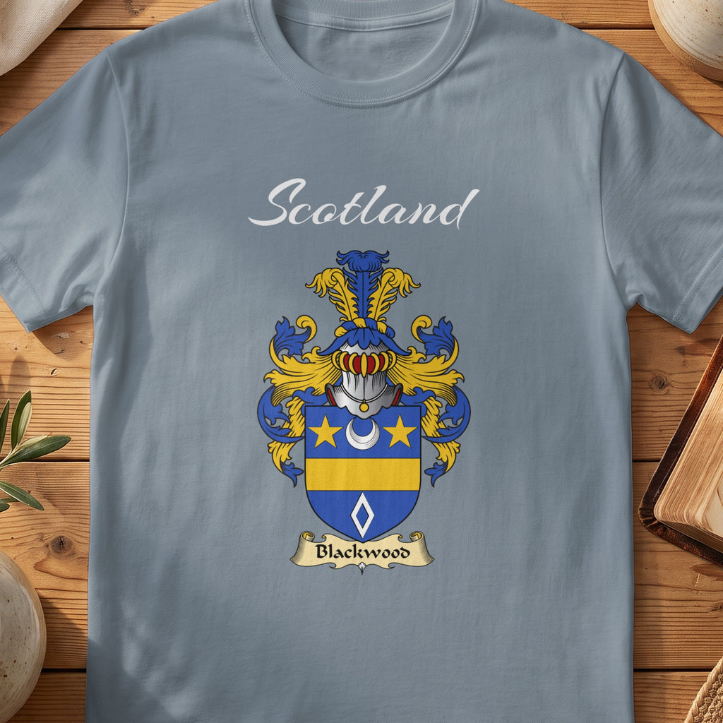 Blackwood Scottish family shield T-shirt in Stone Blue