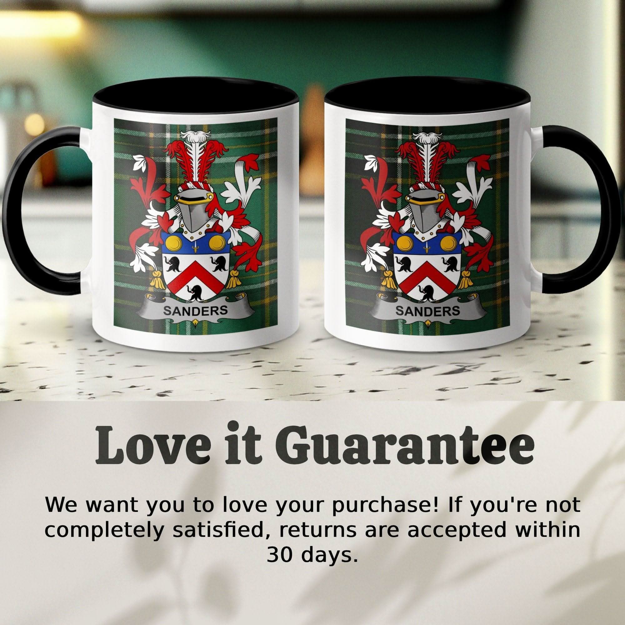Sanders Surname Family Crest Irish Tartan Mug - Celtic Ancestry Gifts