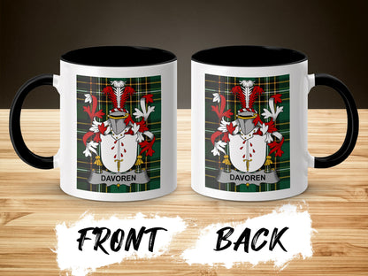 Two mugs featuring a red, white, and green coat of arms with "DAVOREN" text.