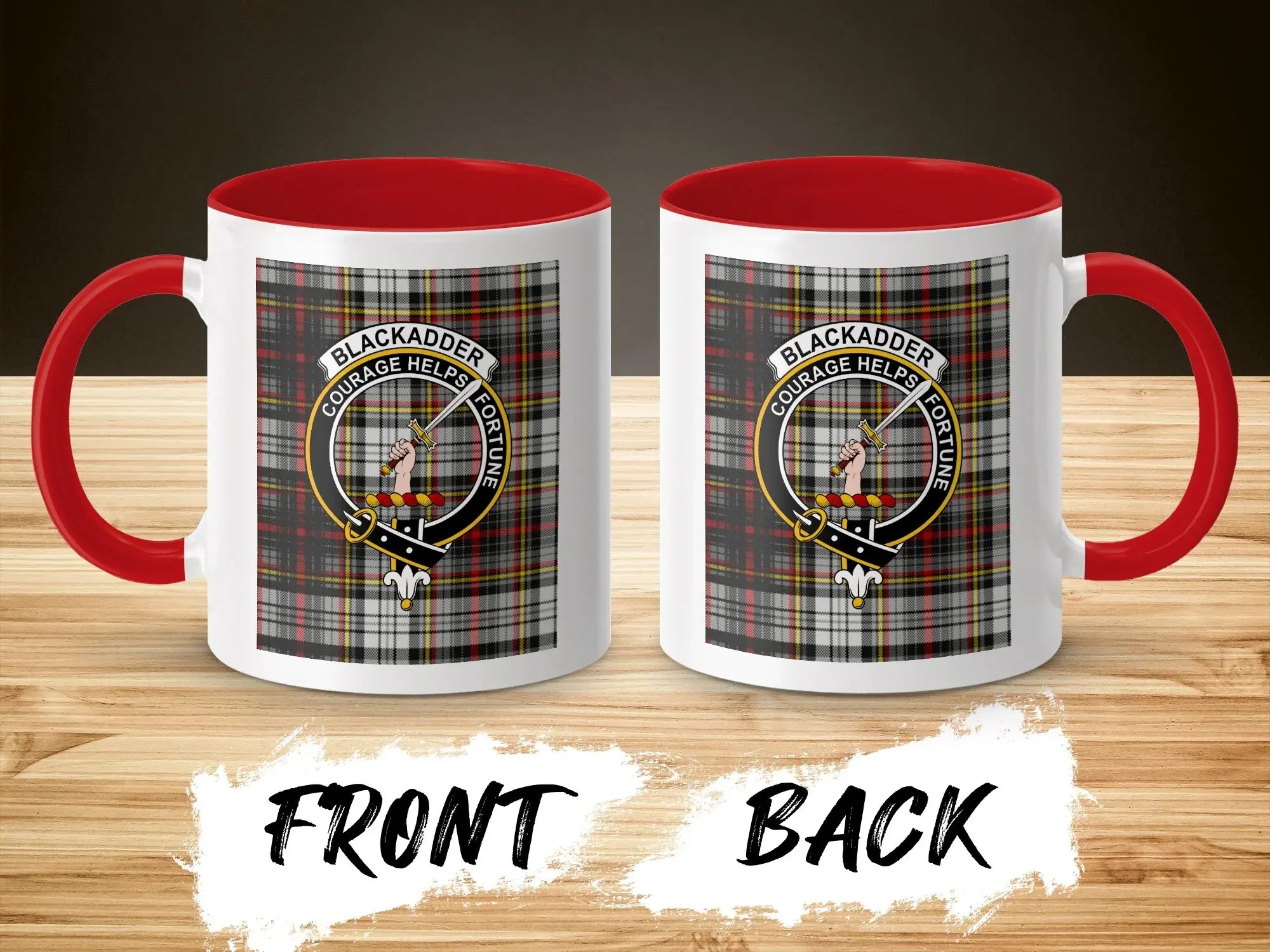 Blackadder Courage Helps Fortune Plaid Pattern Mug
