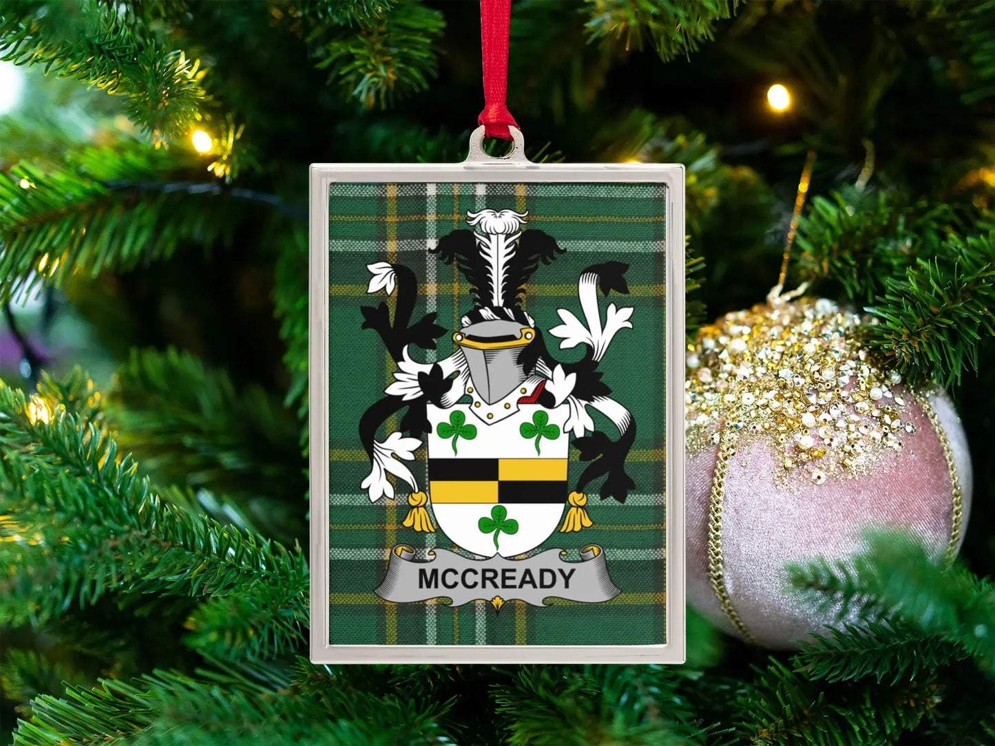 Personalized Mccready Family Crest Plaid Ornament product