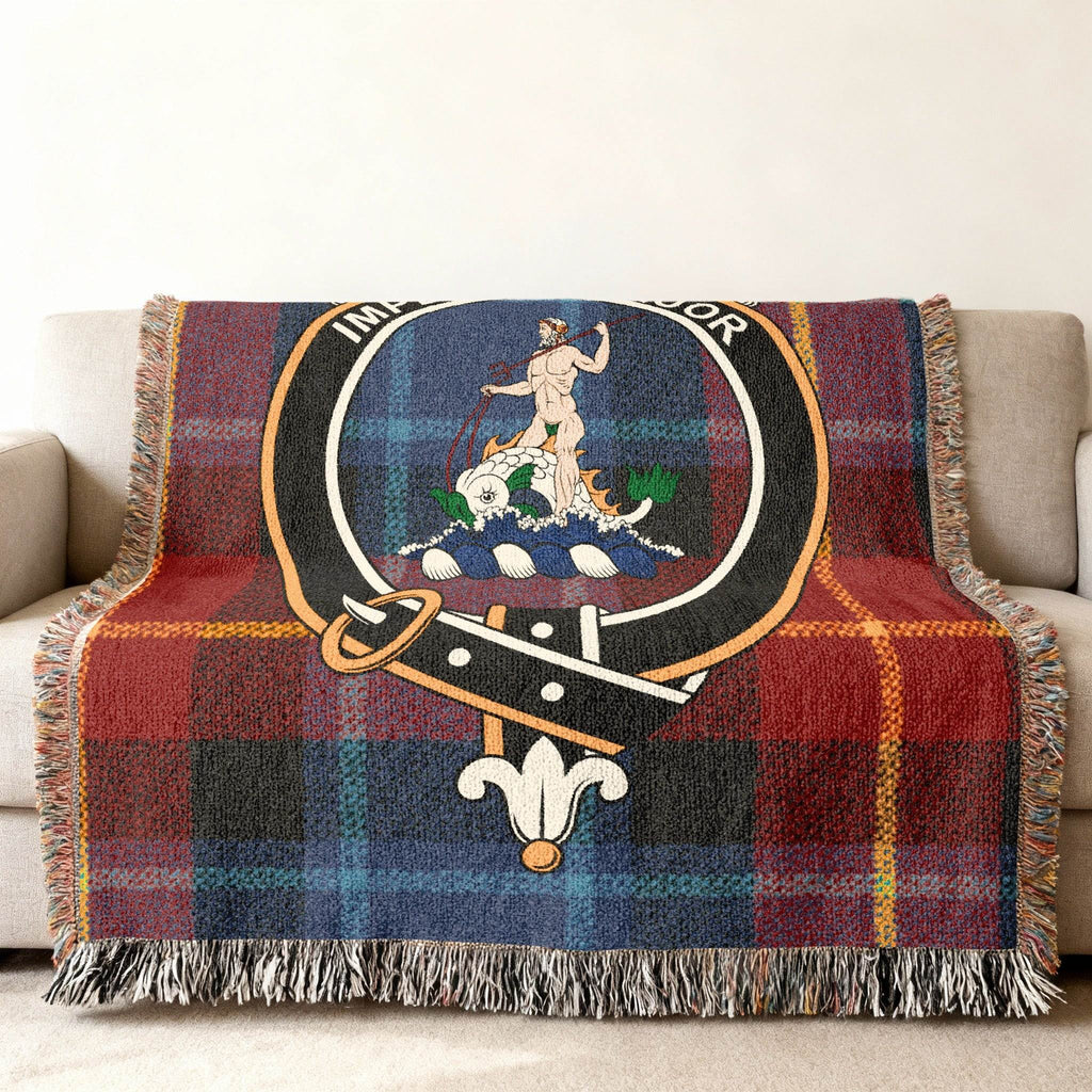 Clan Crest and Tartan Design Woven Throw Blanket