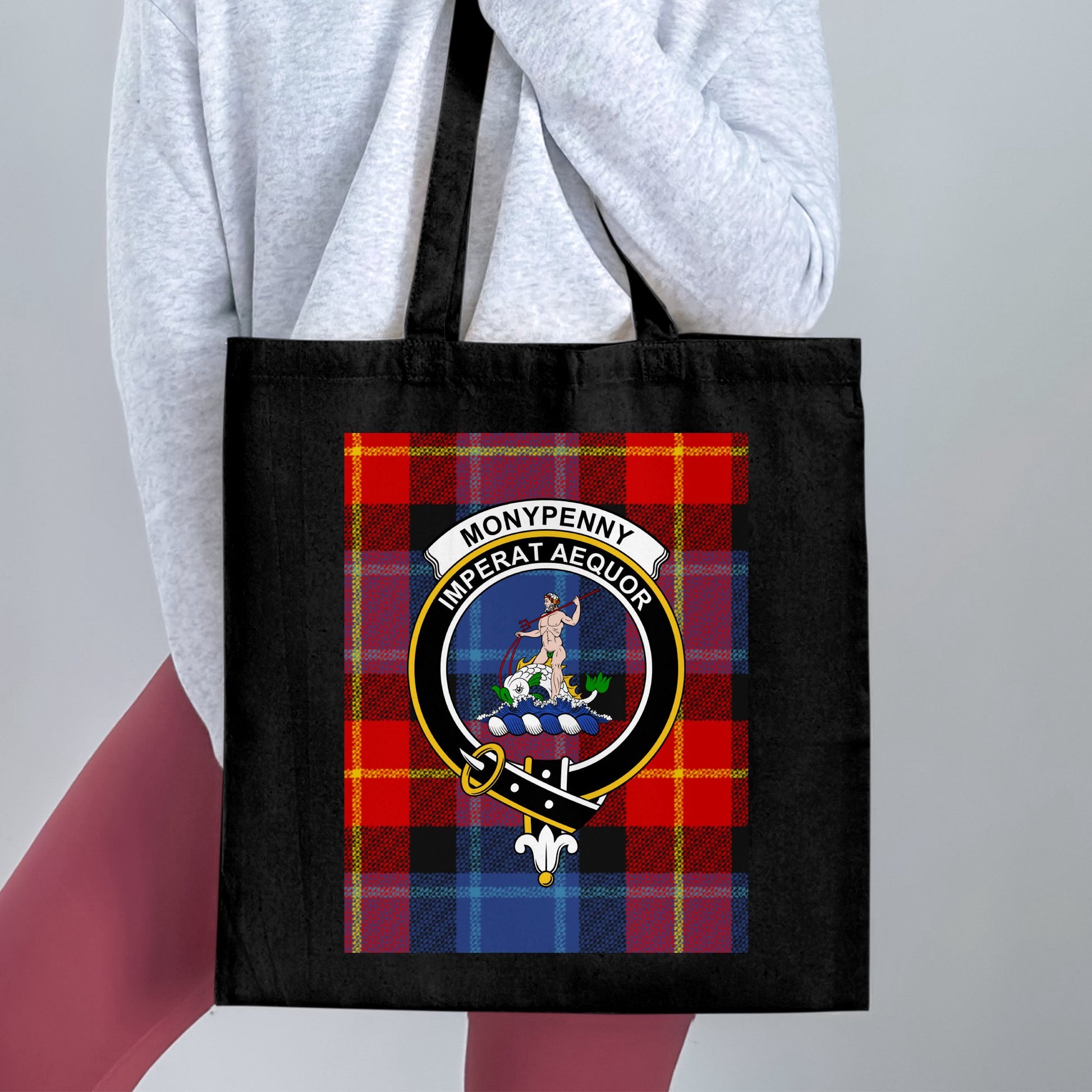 Scottish Clan Crest on Tartan Background Tote Bag - Living Stone Gifts