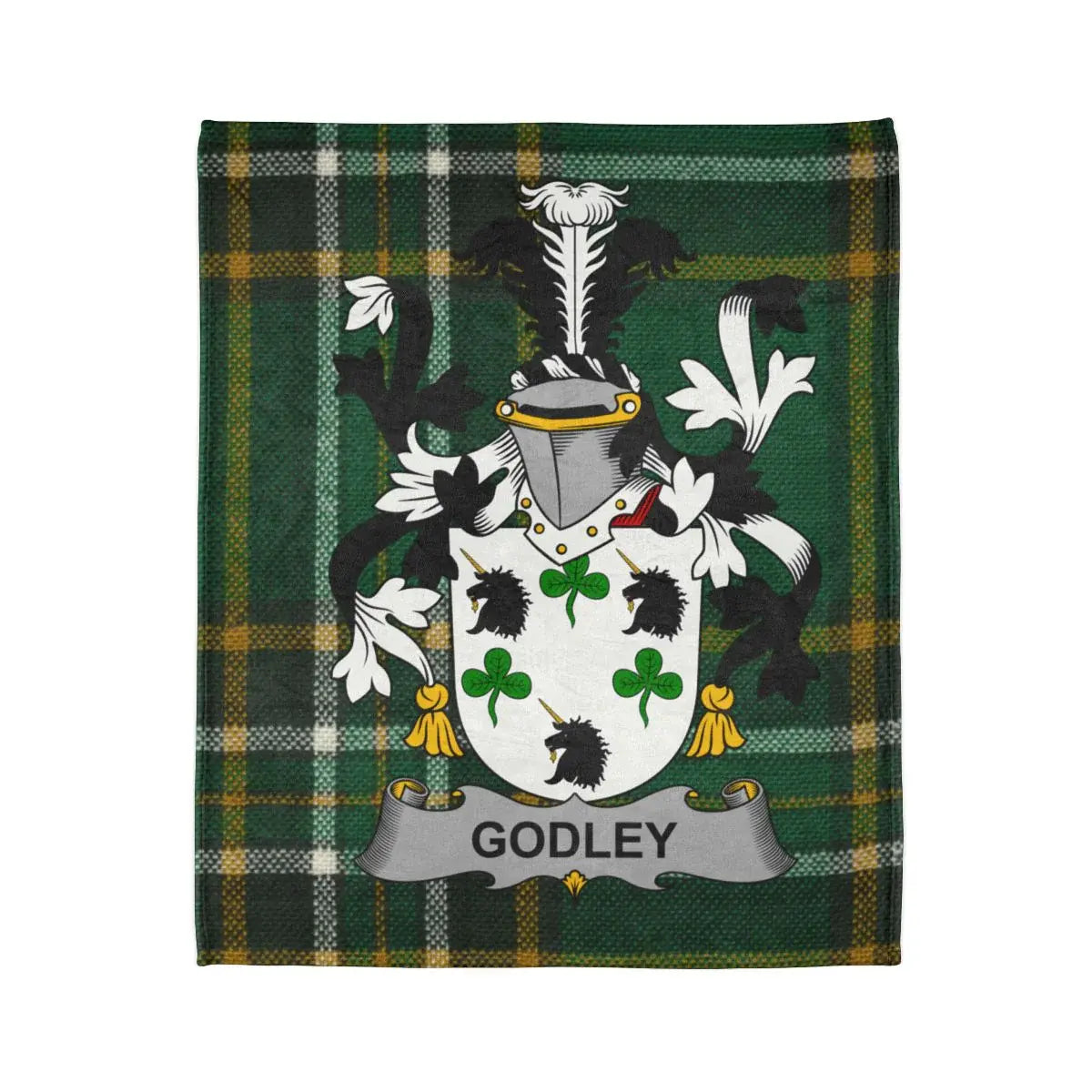 Godley Family Crest Displayed on Tartan Blanket product type