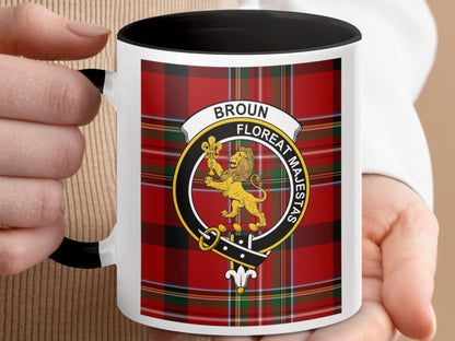 Scottish Clan Broun Crest and Tartan Design Mug - Living Stone Gifts