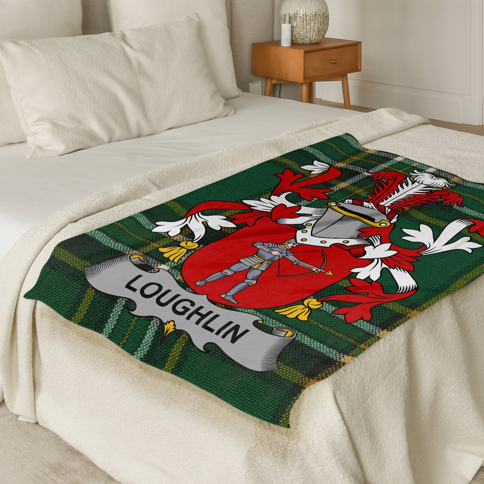 Loughlin Surname Irish Tartan Throw Blanket - Living Stone Gifts