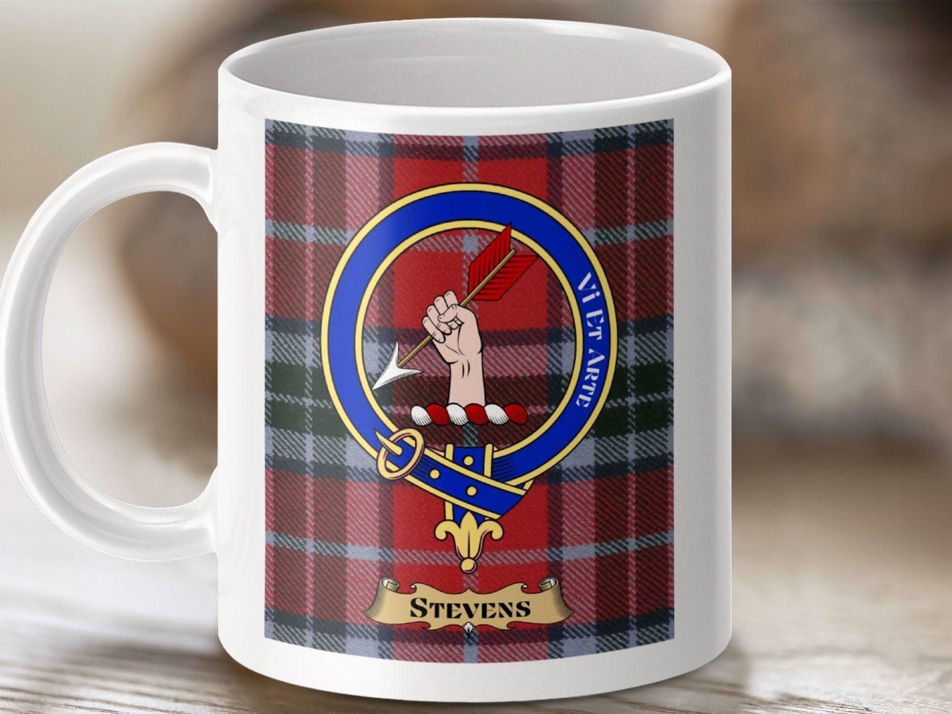 Stevens Coffee Mug with Clan Crest Tartan Design product