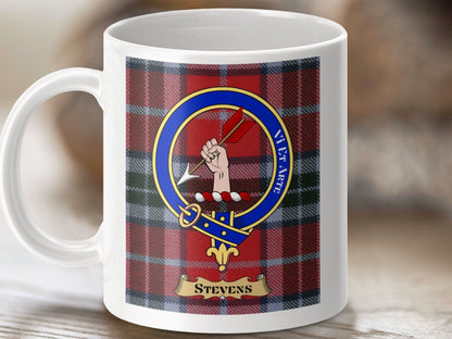 Stevens Coffee Mug with Clan Crest Tartan Design product