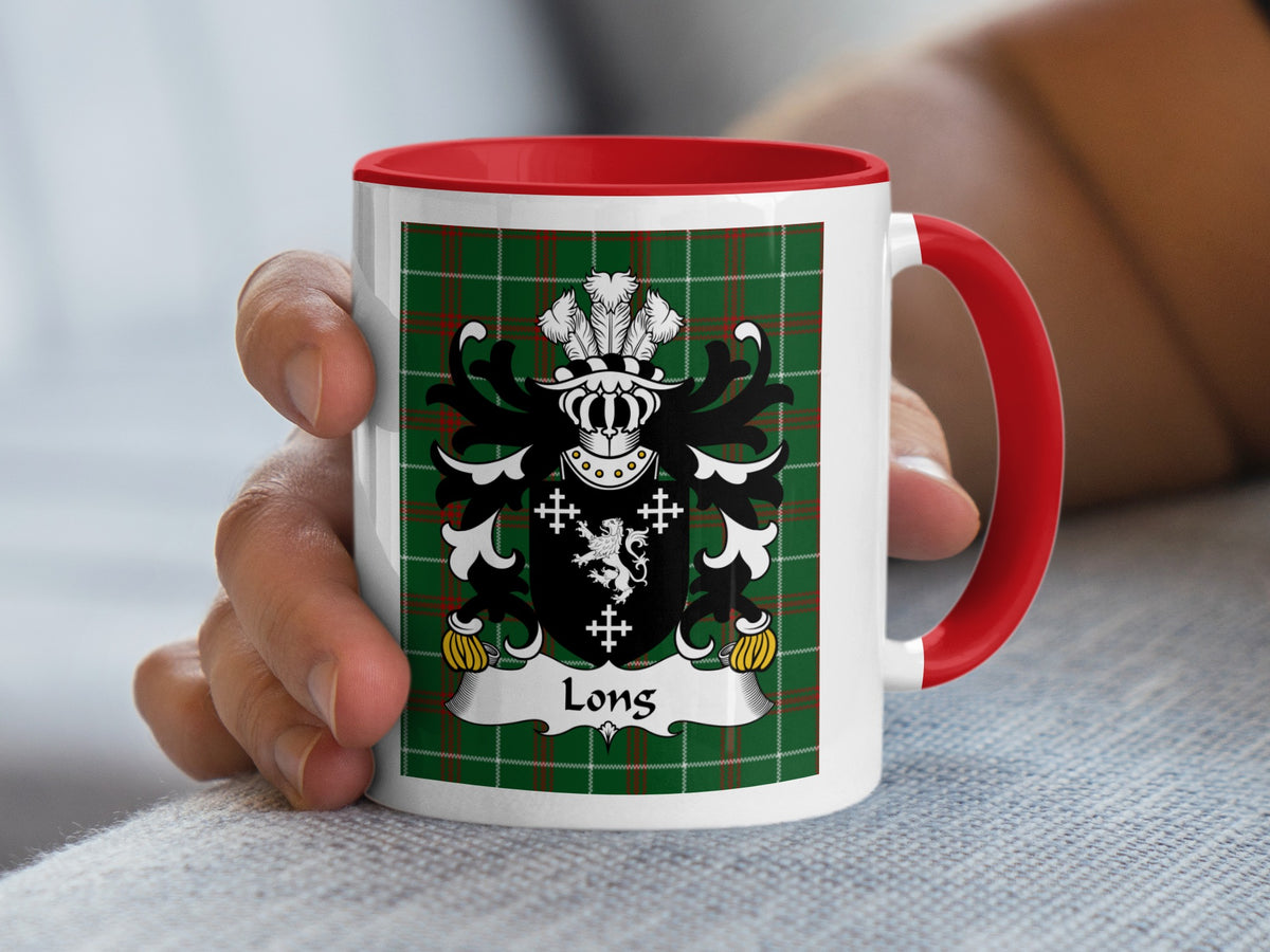 Long Welsh family crest mug on Welsh National Tartan