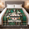 Tartan blanket featuring a family crest with the name "LILL".