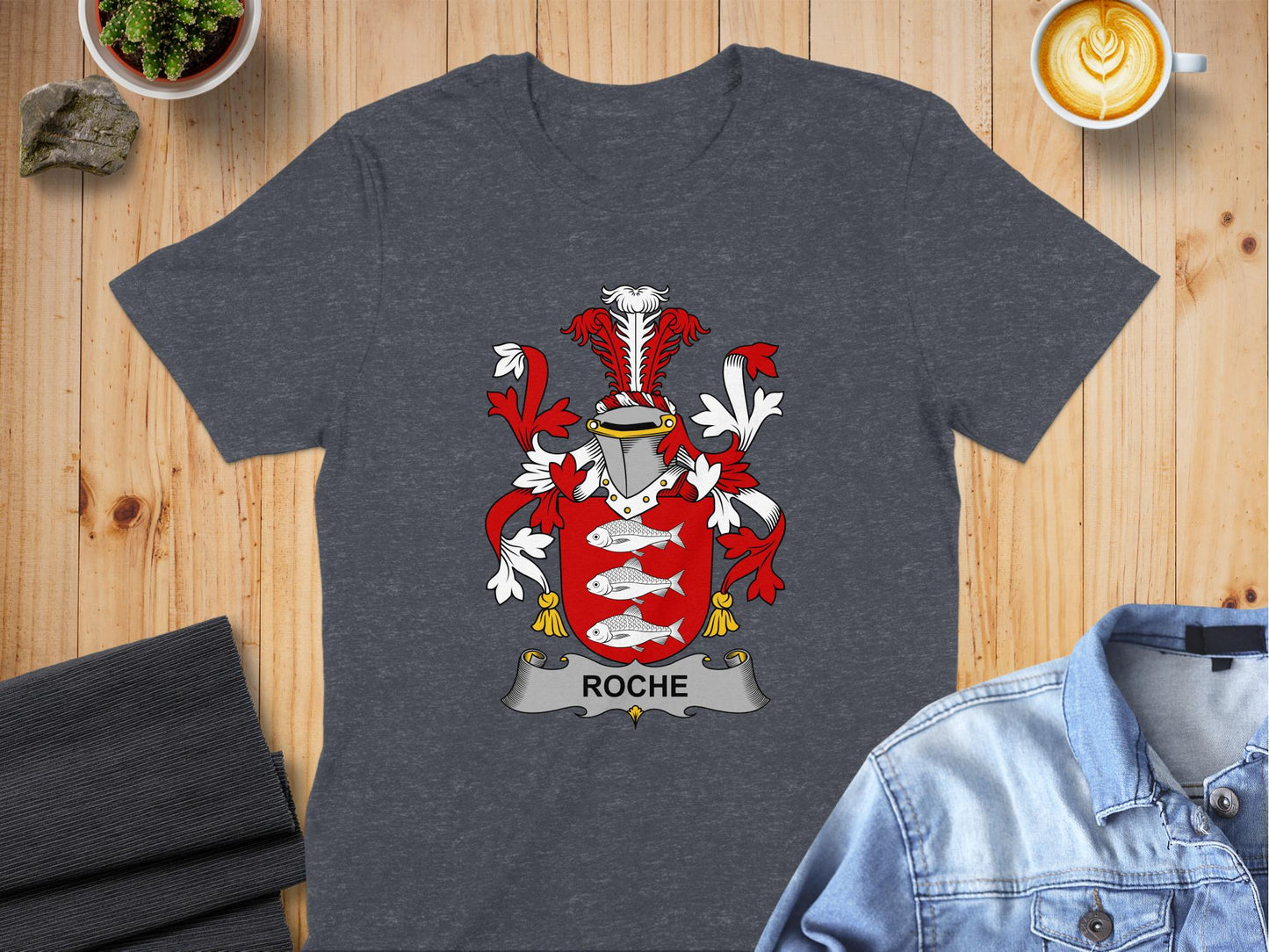 Roche Family Crest Heraldic Design T-Shirt - Living Stone Gifts