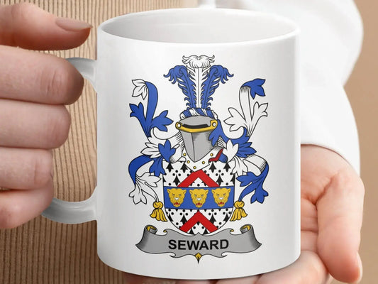 Seward Family Crest Heraldic Design Mug - Celtic Ancestry Gifts