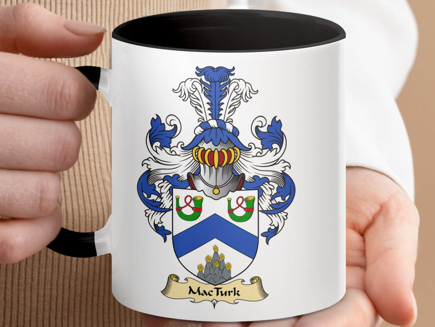 MacTurk Family Crest Coat of Arms Accent Coffee Mug - Living Stone Gifts