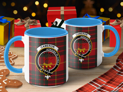 Clan Cameron Scottish Tartan Crest with Motto Mug - Living Stone Gifts