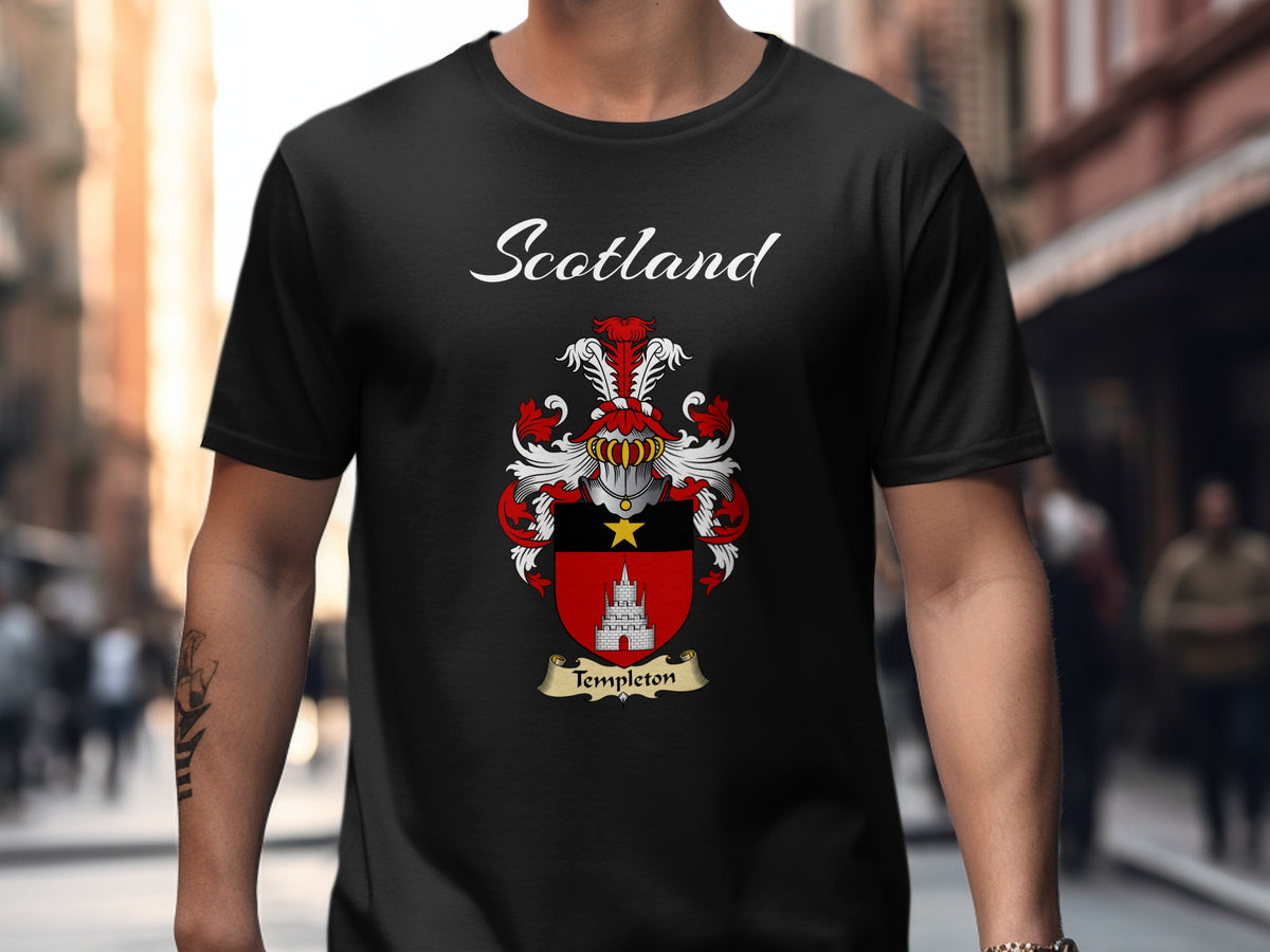 Templeton Scottish family shield design on Black T-shirt