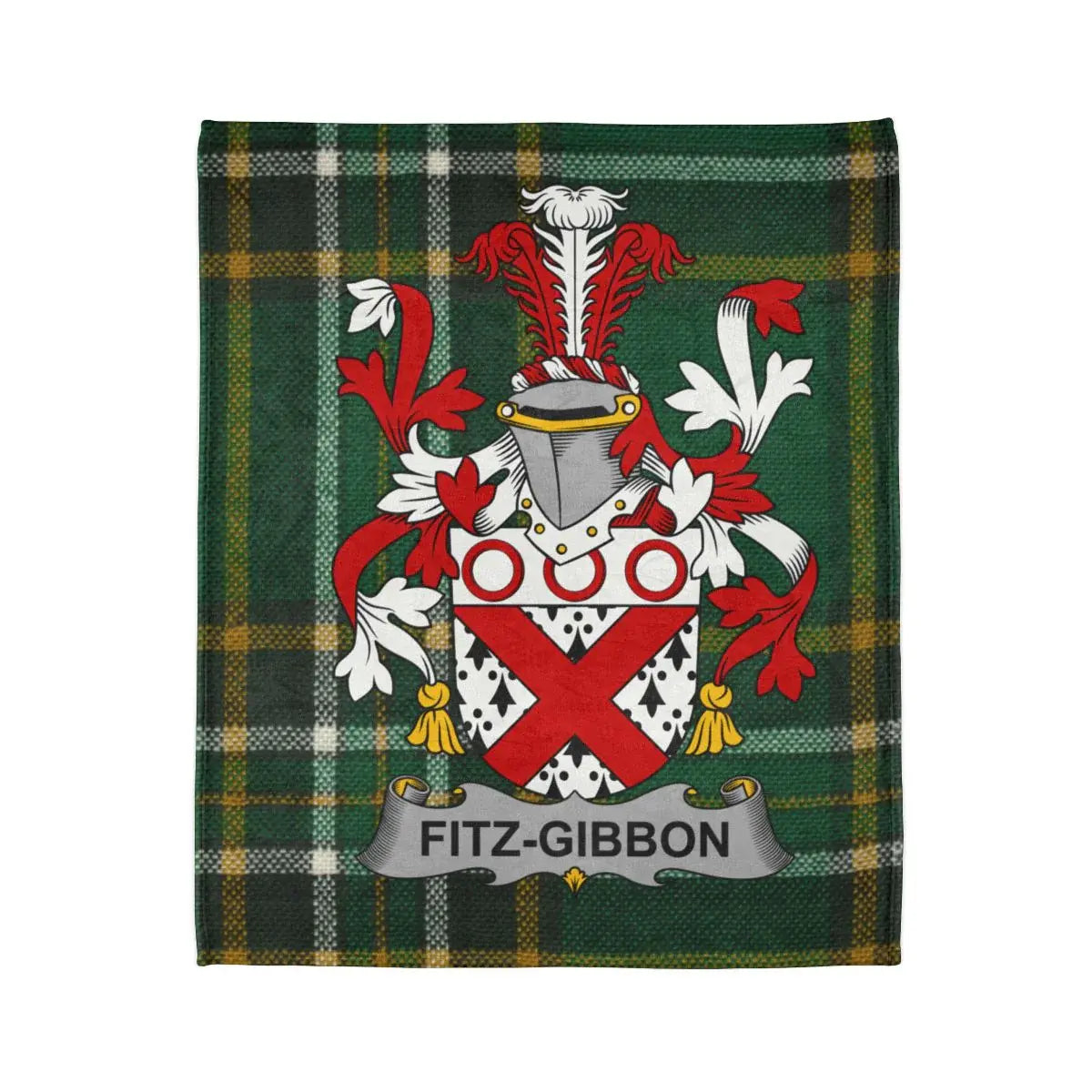 Fitz-Gibbon Family Crest on Green Plaid Blanket product