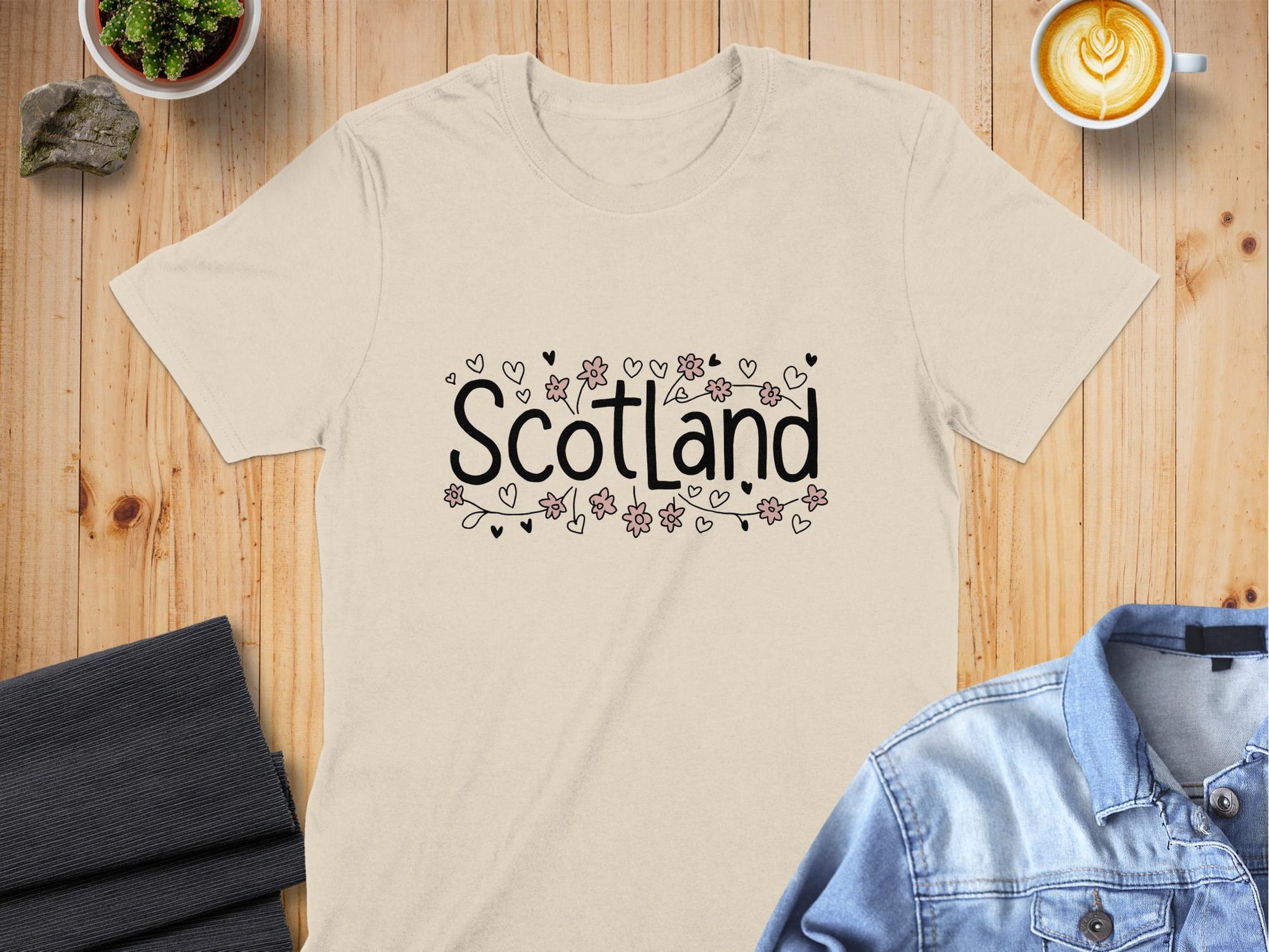 Scotland Lettering Flowers Hearts Graphic T-Shirt - Living Stone Gifts