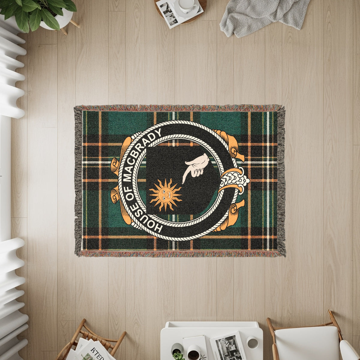 MacBrady Irish heritage woven throw with family crest emblem