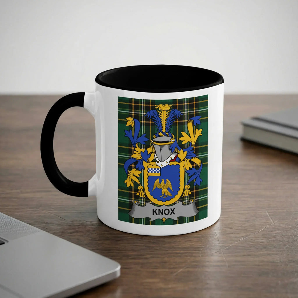 Knox Irish heritage mug with black handle and family crest