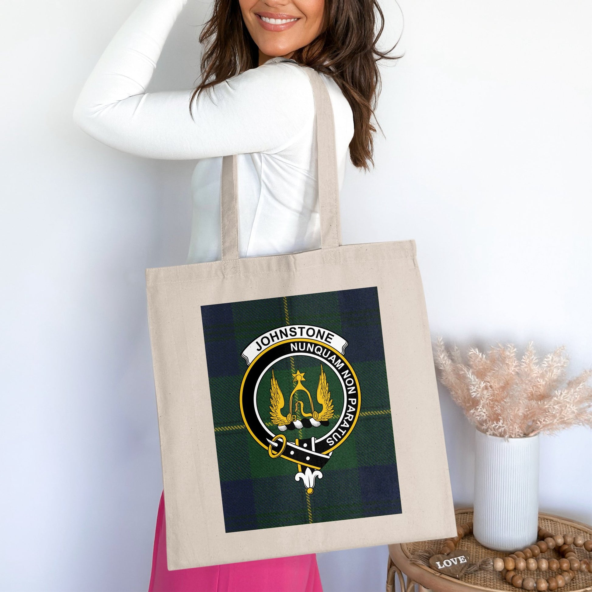 Clan Johnstone Scottish Crest Tartan Tote Bag - Living Stone Gifts