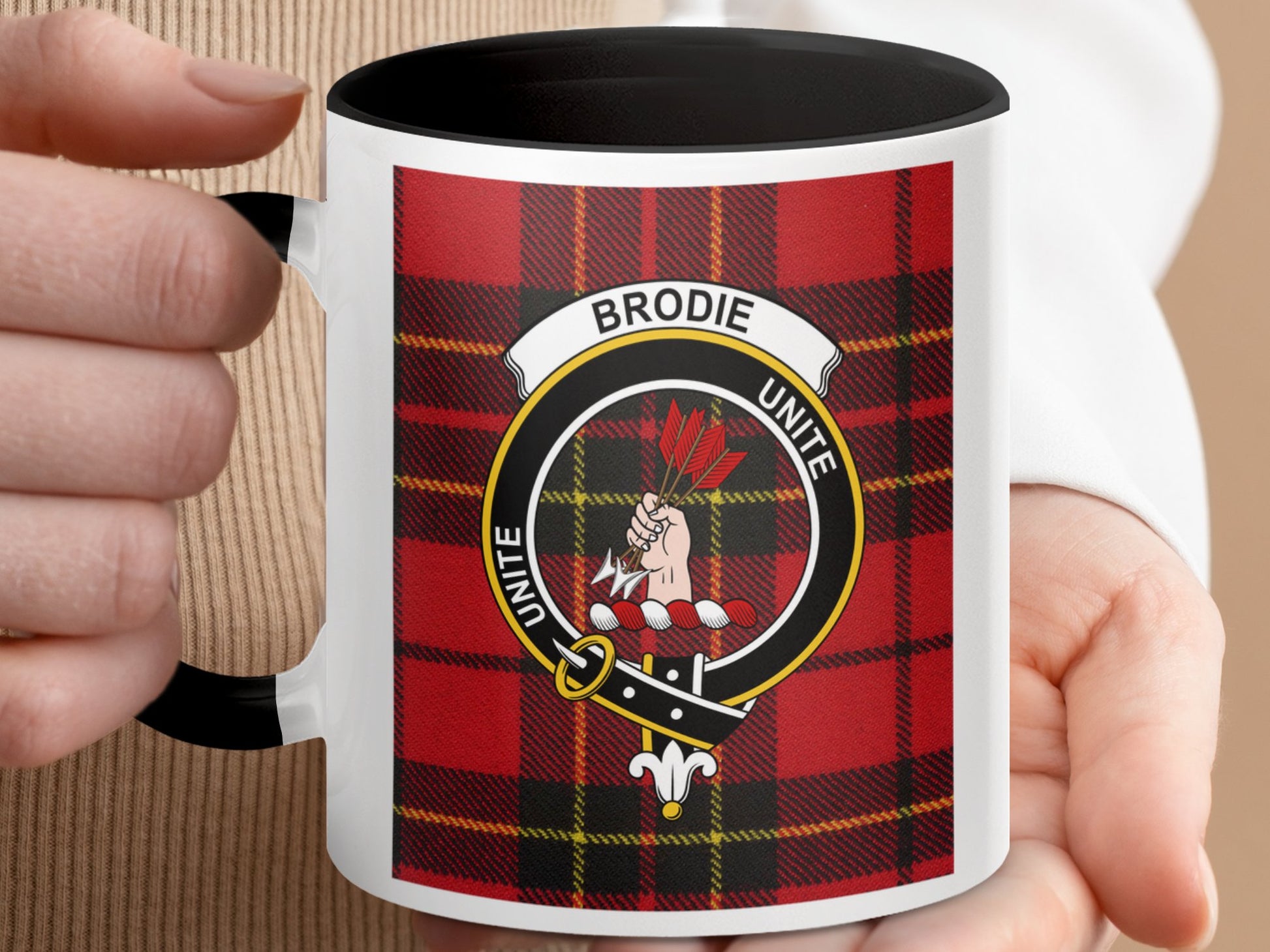 Scottish Clan Brodie Unite Tartan Emblem Ceramic Mug - Living Stone Gifts