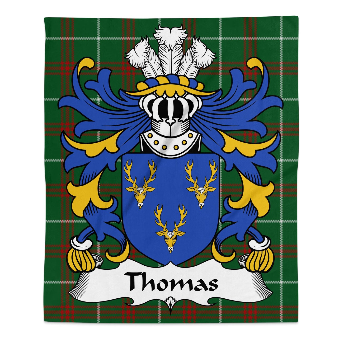 Thomas Welsh Surname Coat of Arms Tartan Background Blanket - Living Stone Gifts