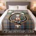 Clan Houston woven tartan blanket — cotton weave with fringe edging and clan crest, 52x37 inch