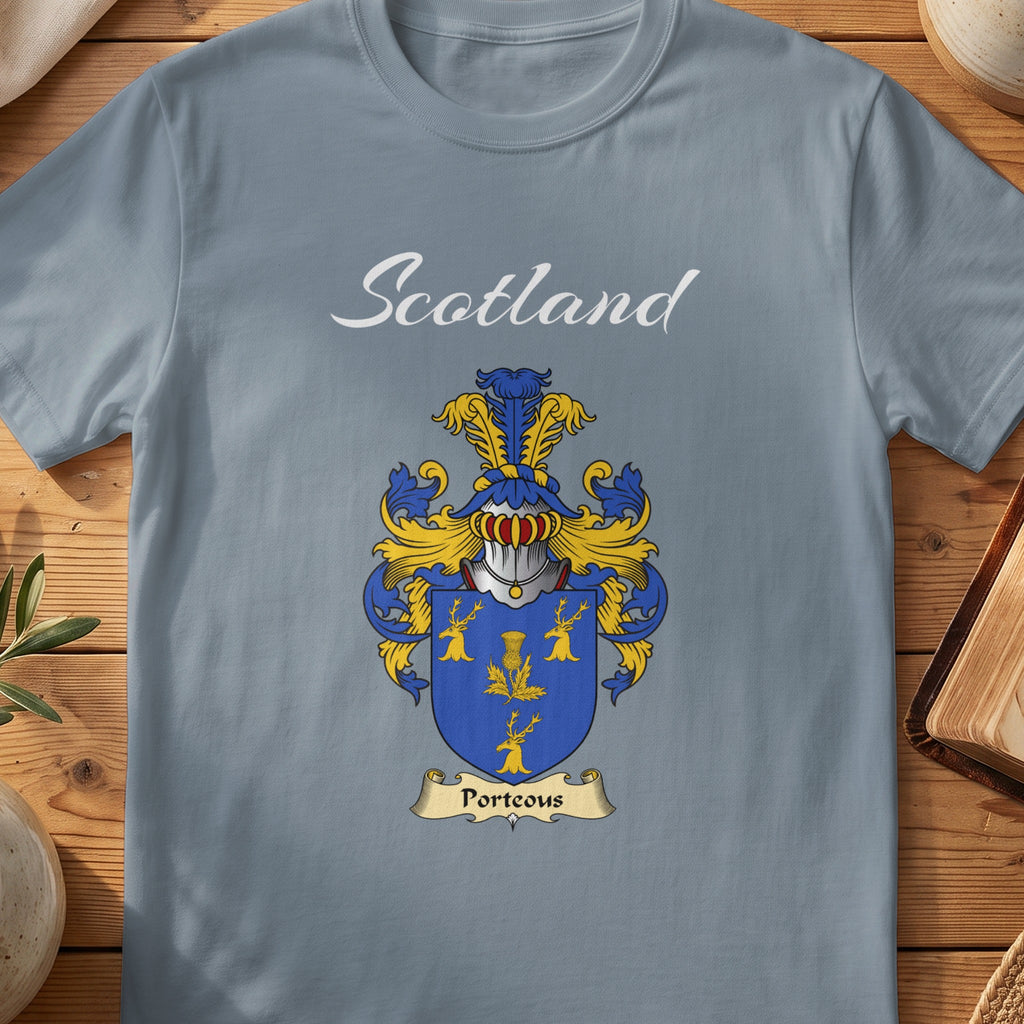 Porteous Scottish family shield T-shirt in Stone Blue