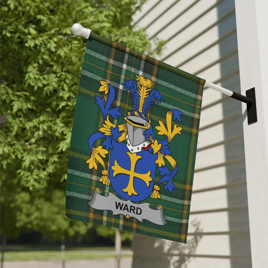 Ward Family Crest on Tartan Pattern Garden Flag product