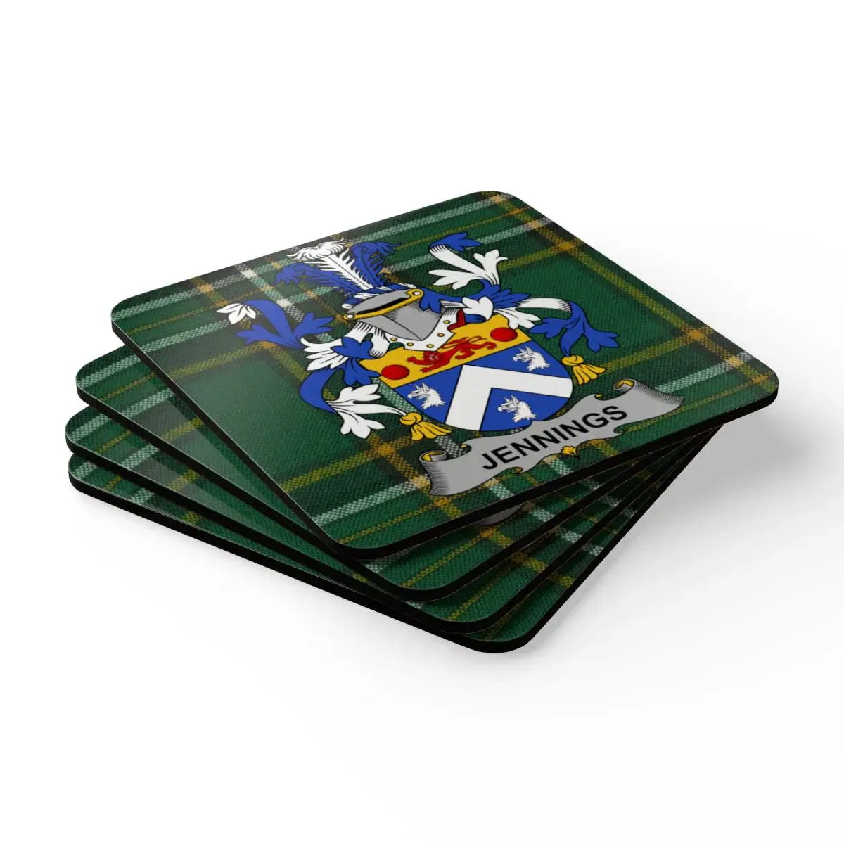 Jennings Family Crest Green Tartan Coaster Set product type