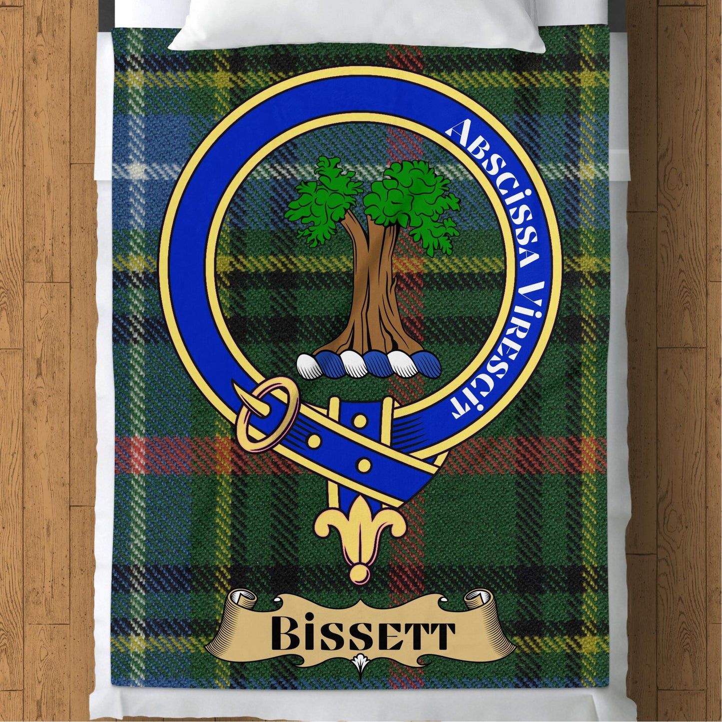 Bissett Clan Crest Scottish Tartan Throw Blanket - Living Stone Gifts