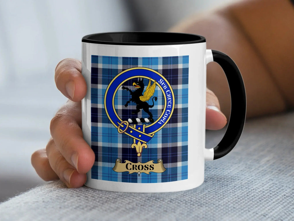 Cross tartan mug with a coloured accent handle and interior