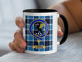 Cross tartan mug with a coloured accent handle and interior