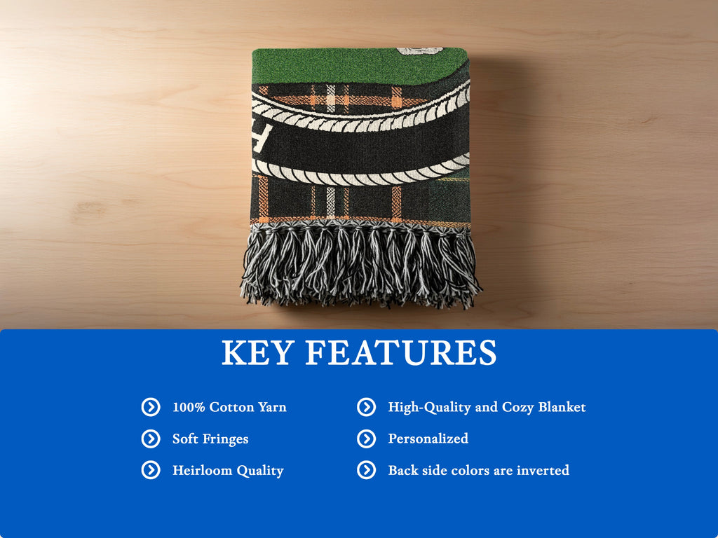 MacGuire cotton woven blanket detail with decorative fringed edges
