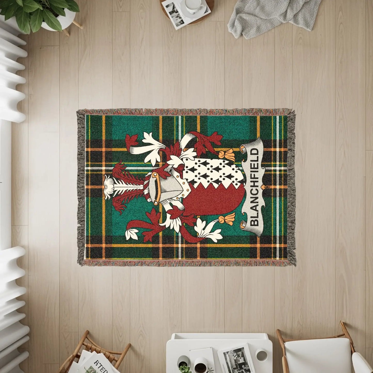BLANCHFIELD Crest Clan Tartan Pattern Blanket product type