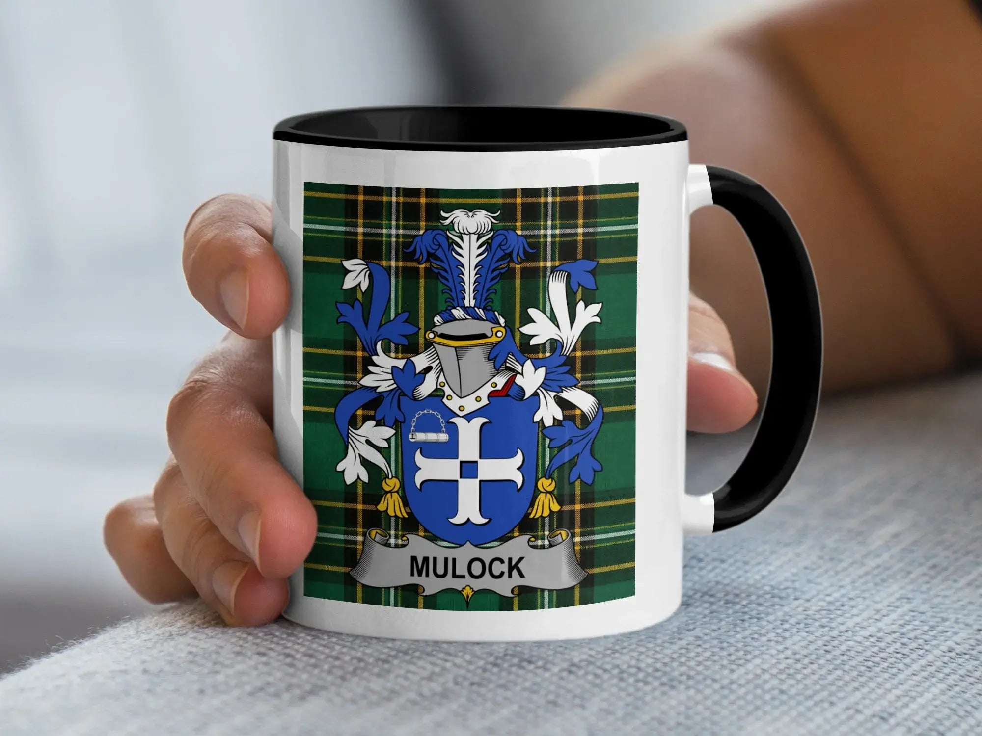 Mulock Irish family crest black accent mug