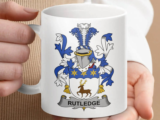 Rutledge Family Crest Heraldic Design Mug - Celtic Ancestry Gifts
