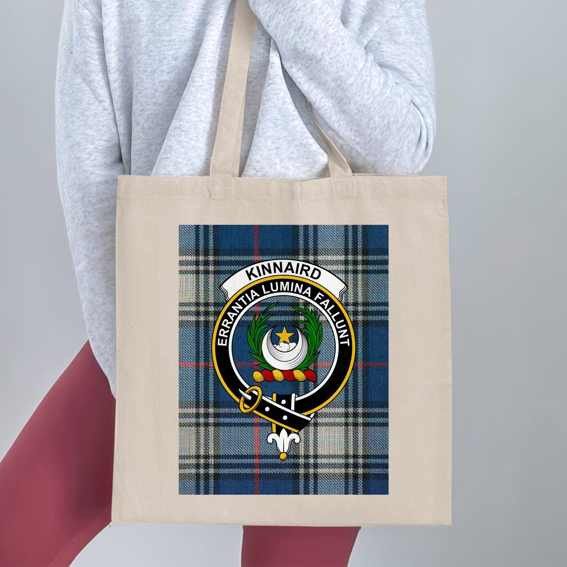 Kinnaird Clan Scottish Crest on Tartan Tote Bag - Living Stone Gifts