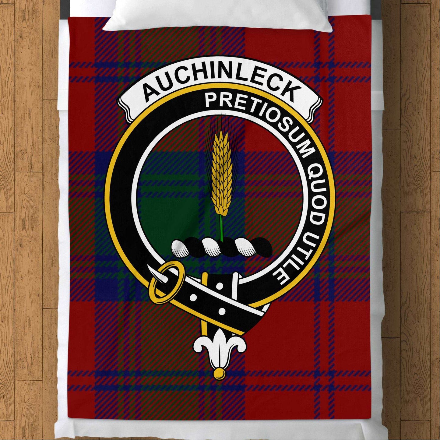 Auchinleck Scottish Tartan Crest Throw Blanket - Living Stone Gifts