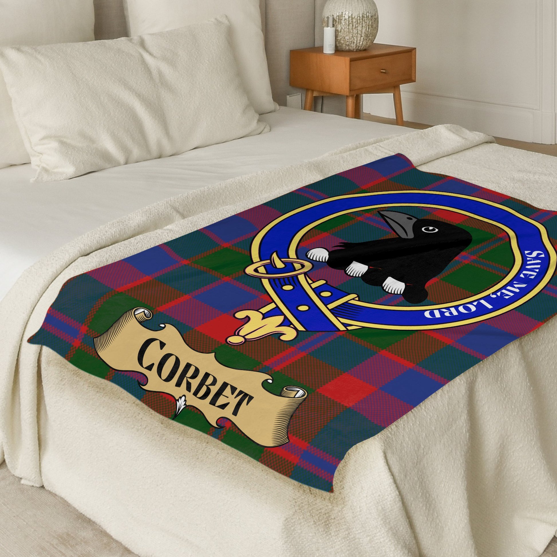 Scottish Clan Corbet Crest Tartan Throw Blanket - Living Stone Gifts